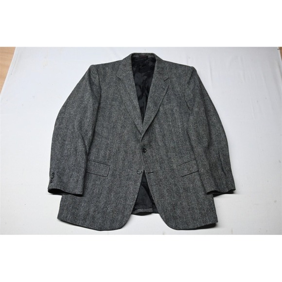 Barrington 48L Gray‎ Herringbone Tweed Wool Mens Blazer Sport Coat Jacket - Picture 1 of 12